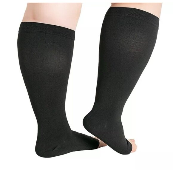 Compression Socks Leg Support Unisex Open Toe Knee Stockings Long Sleeves - Picture 2 of 8
